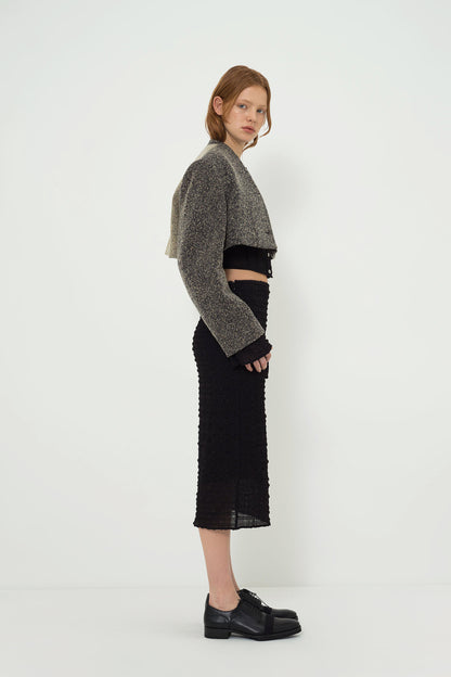 WOOL-BLEND CROPPED TEXTURED JACKET