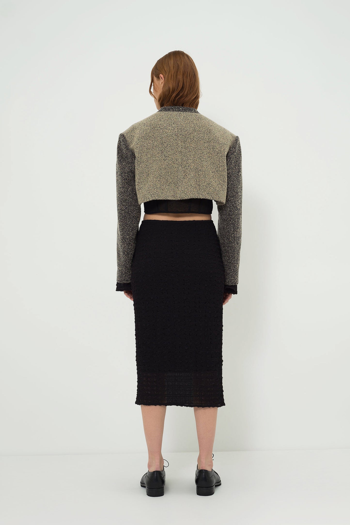 WOOL-BLEND CROPPED TEXTURED JACKET