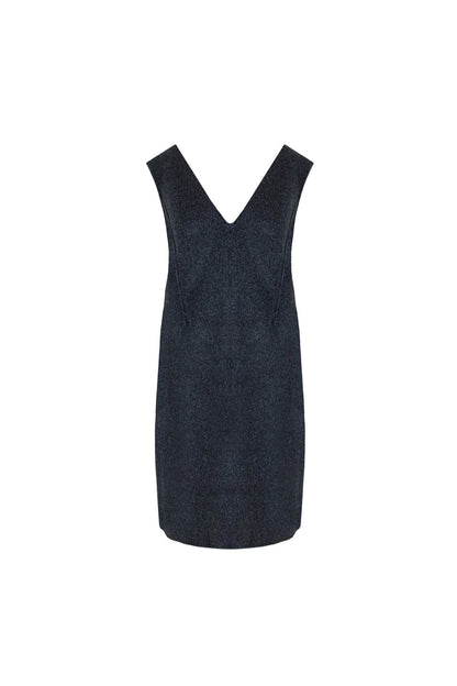 TWO TONE WOOL DEEP V-NECK SLEEVELESS REVERSIBLE DRESS