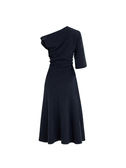 FLEECE ASYMMETRICAL STRUCTURED KNITTED WOOL DRESS