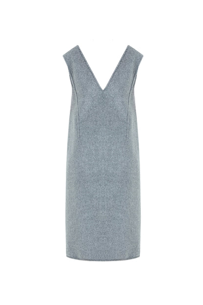 TWO TONE WOOL DEEP V-NECK SLEEVELESS REVERSIBLE DRESS