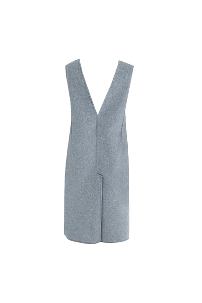 TWO TONE WOOL DEEP V-NECK SLEEVELESS REVERSIBLE DRESS