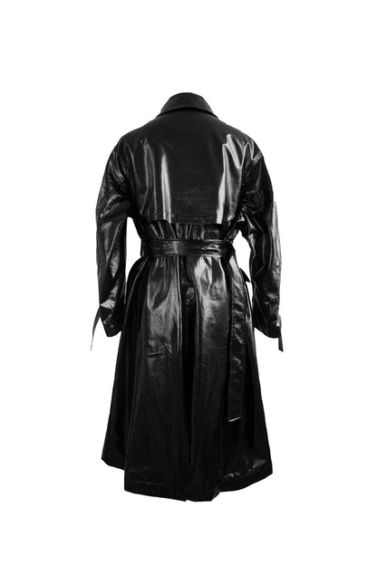 GLOSSY BALCK LONG TRENCH COAT