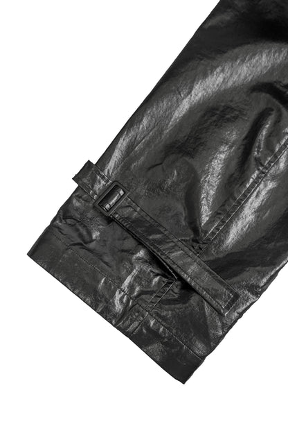 GLOSSY BALCK LONG TRENCH COAT