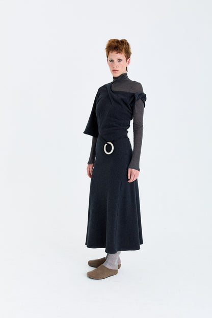 FLEECE ASYMMETRICAL STRUCTURED KNITTED WOOL DRESS