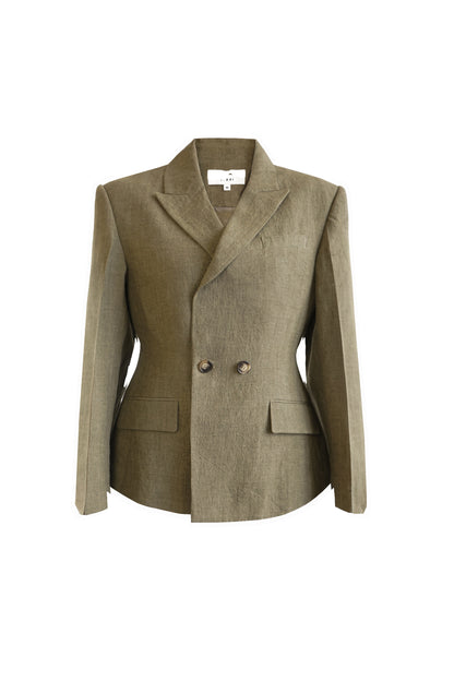 YARN-DYED LINEN DOUBLE-BREASTED BLAZER