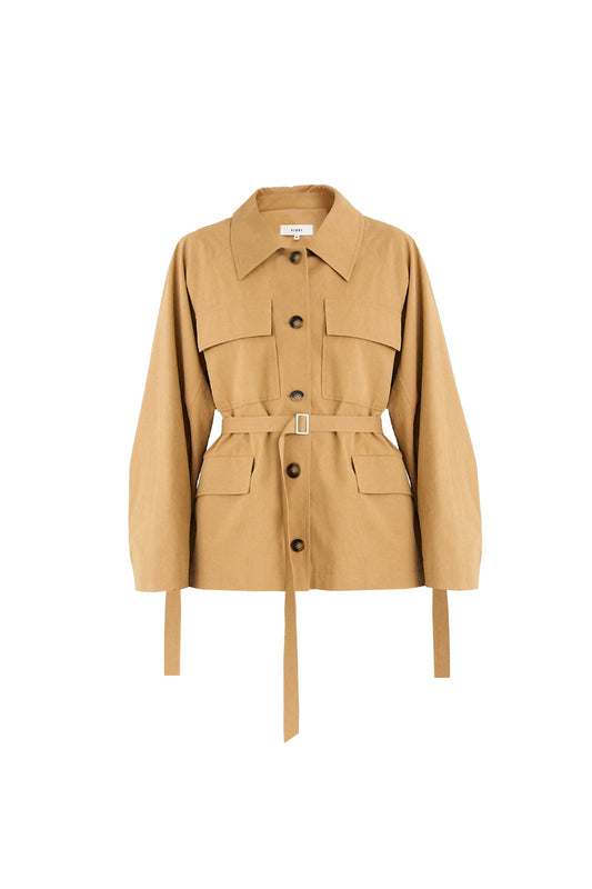 BUTTONED WAIST-TIED UTILITY JACKET