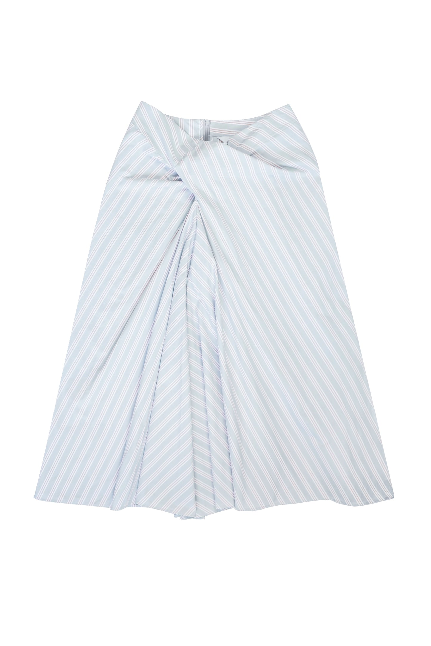 STONEWASHED COTTON TWILL TWISTED-PLEAT MIDI SKIRT