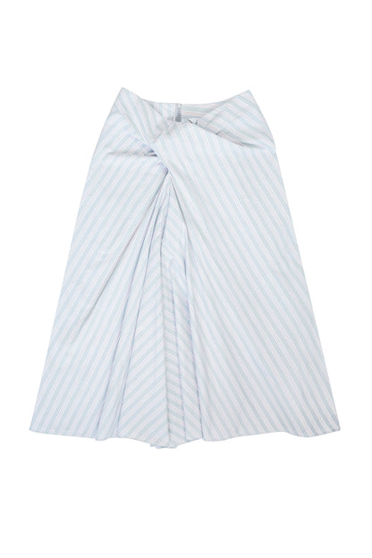 STONEWASHED COTTON TWILL TWISTED-PLEAT MIDI SKIRT