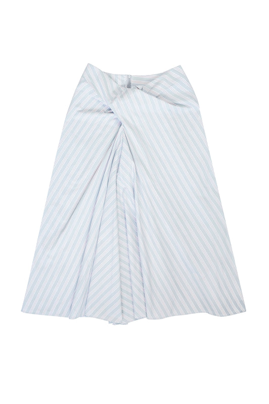 STONEWASHED COTTON TWILL TWISTED-PLEAT MIDI SKIRT