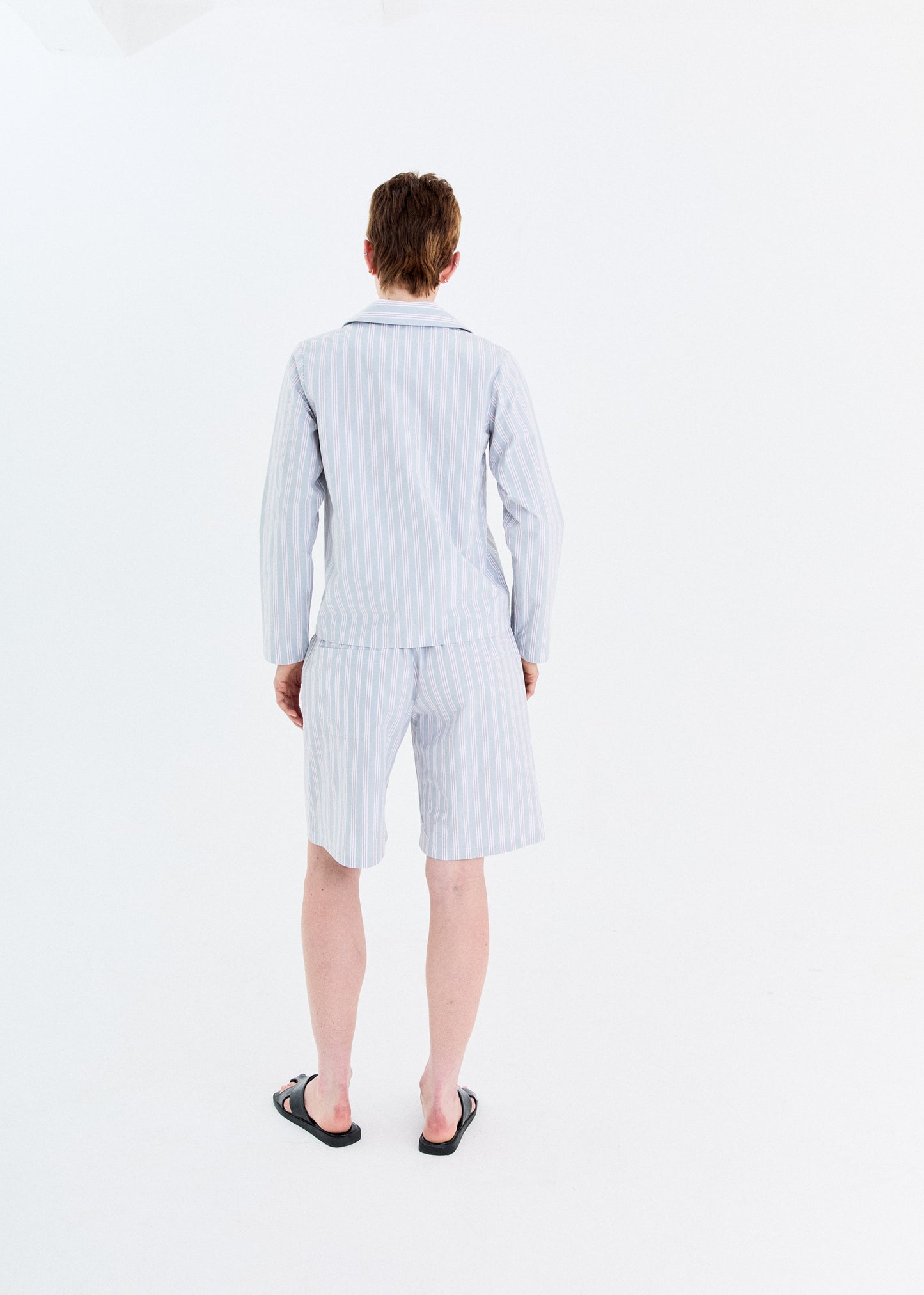 STONEWASHED STRIPED ELASTIC SHORTS