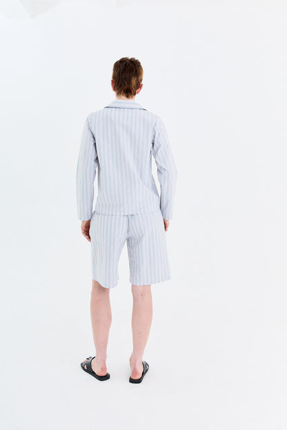 STONEWASHED STRIPED ELASTIC SHORTS