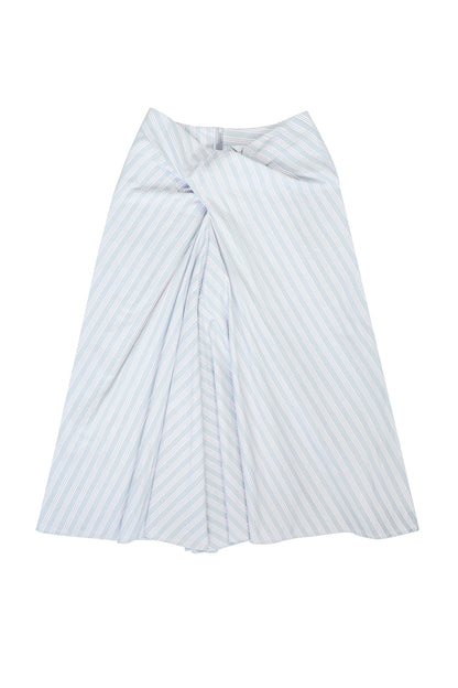 STONEWASHED COTTON TWILL TWISTED-PLEAT MIDI SKIRT