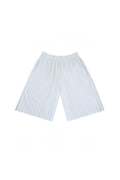 STONEWASHED STRIPED ELASTIC SHORTS