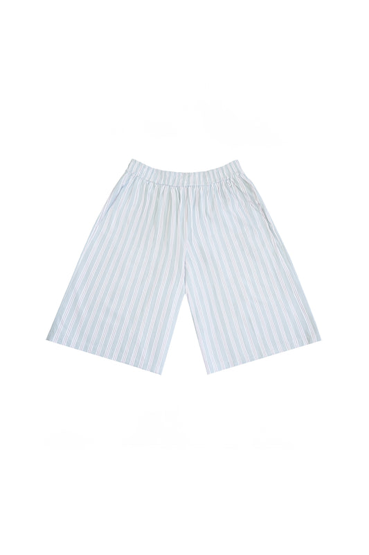 STONEWASHED STRIPED ELASTIC SHORTS