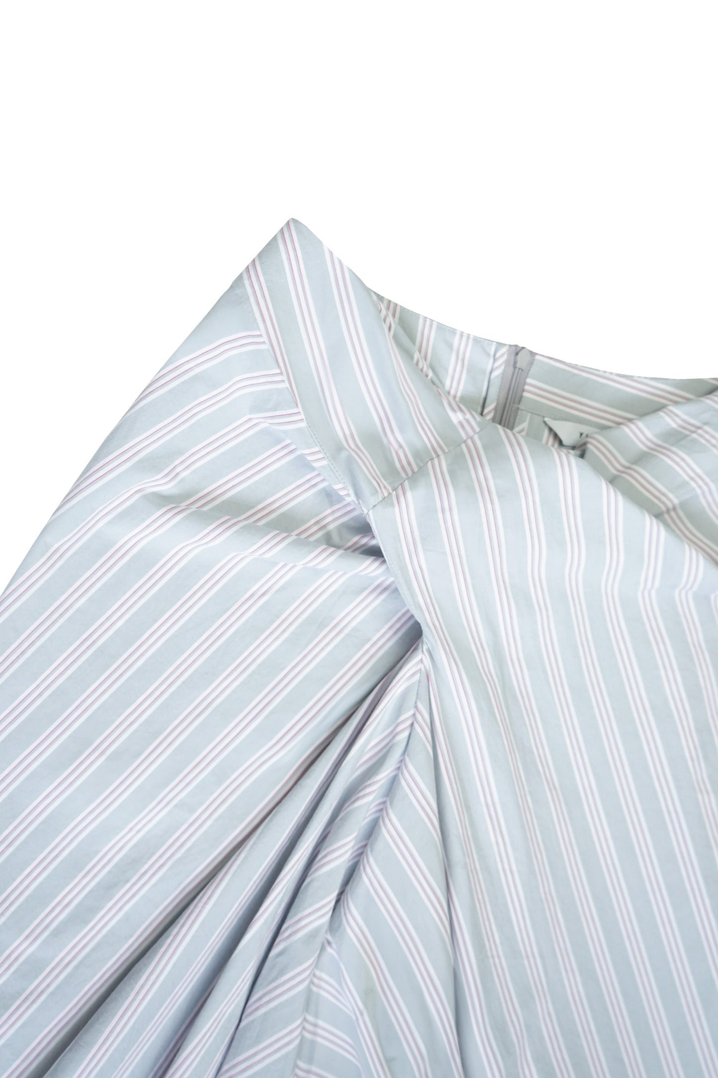 STONEWASHED COTTON TWILL TWISTED-PLEAT MIDI SKIRT