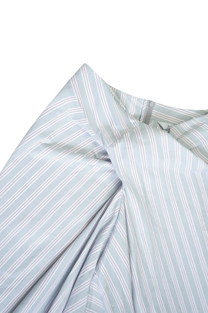 STONEWASHED COTTON TWILL TWISTED-PLEAT MIDI SKIRT