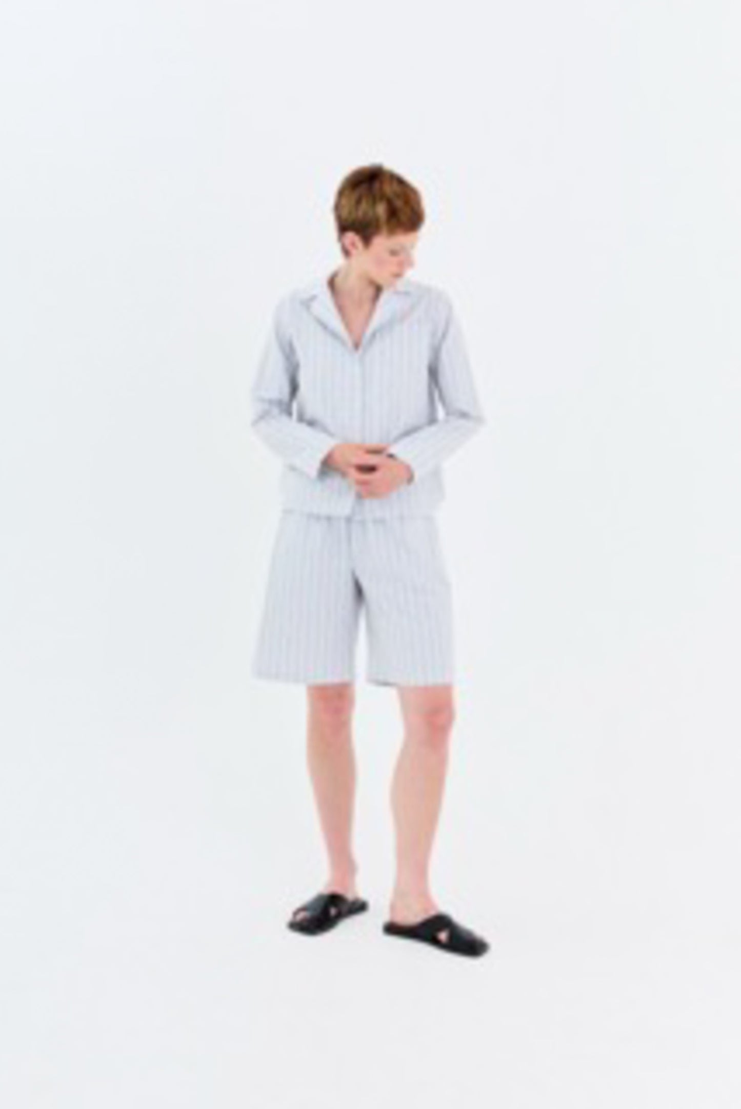 STONEWASHED STRIPED ELASTIC SHORTS