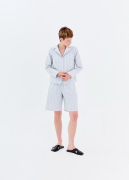 STONEWASHED STRIPED ELASTIC SHORTS