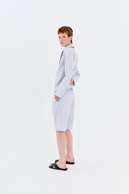 STONEWASHED STRIPED ELASTIC SHORTS