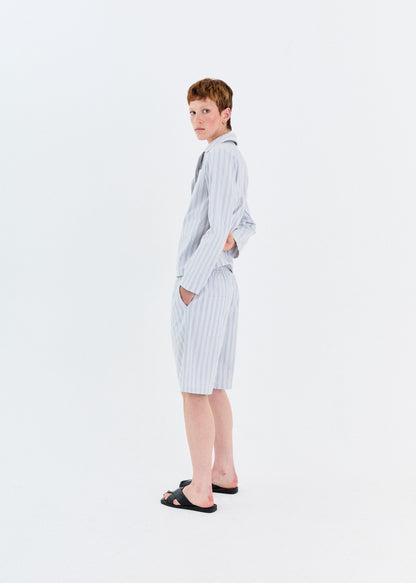 STONEWASHED STRIPED ELASTIC SHORTS