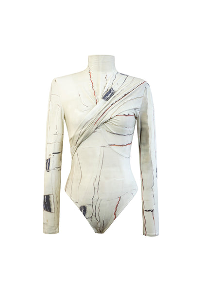 PRINTED STRETCHY OPEN-BACK BODYSUIT