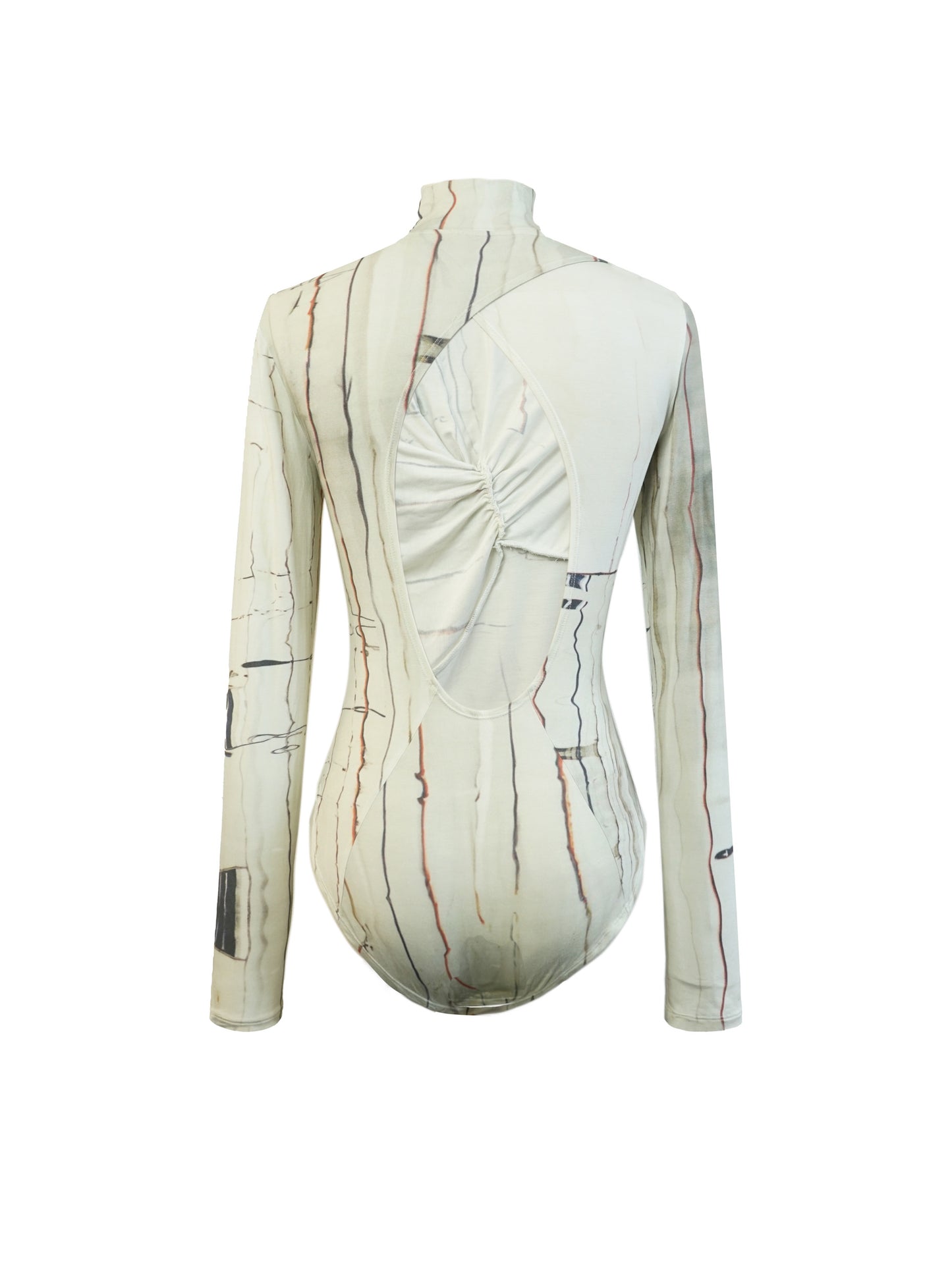 PRINTED STRETCHY OPEN-BACK BODYSUIT