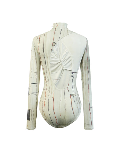 PRINTED STRETCHY OPEN-BACK BODYSUIT