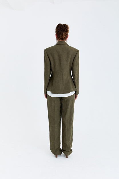 YARN DYED STRAIGHT-LEG SUIT TROUSERS