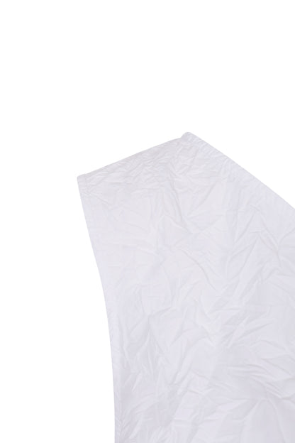 WHITE TEXTURED DRAPED MINI DRESS