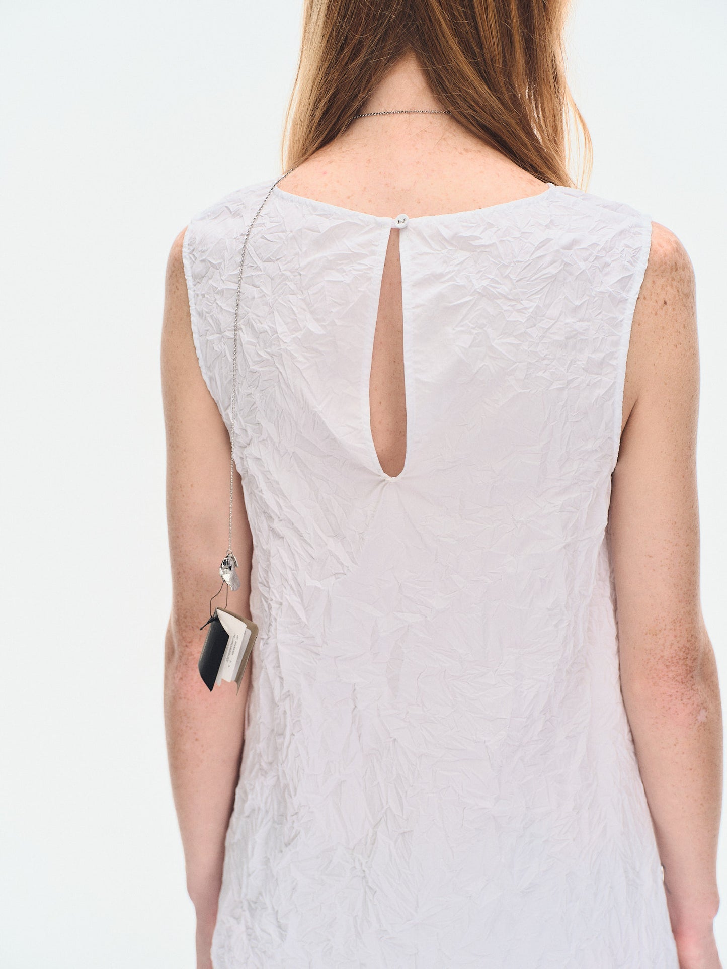 WHITE TEXTURED DRAPED MINI DRESS