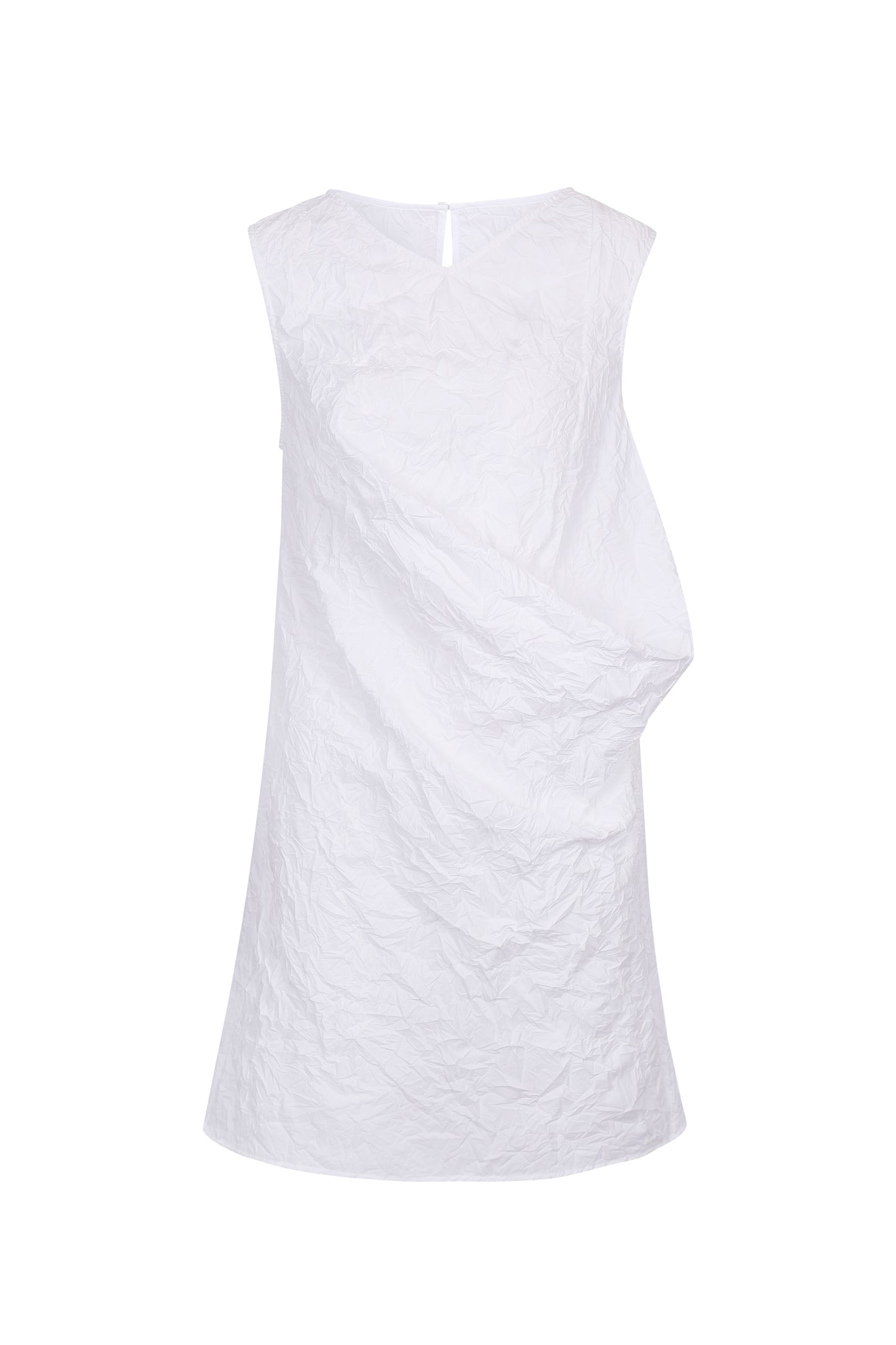 WHITE TEXTURED DRAPED MINI DRESS