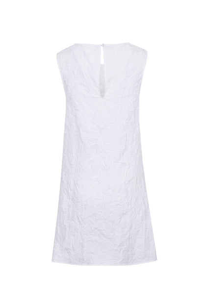 WHITE TEXTURED DRAPED MINI DRESS