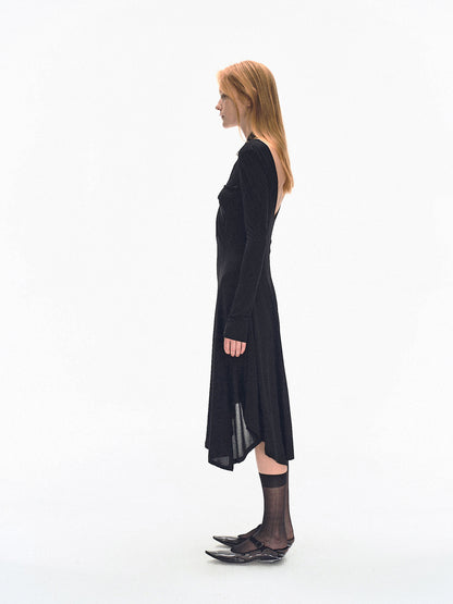 LONG SLEEVE FITTED KNIT DRESS WITH TWISTED DETAILS