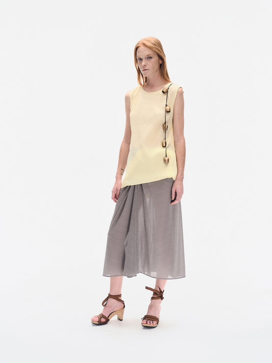 YELLOW WRINKLED TEXTURE COTTON MINI DRESS
