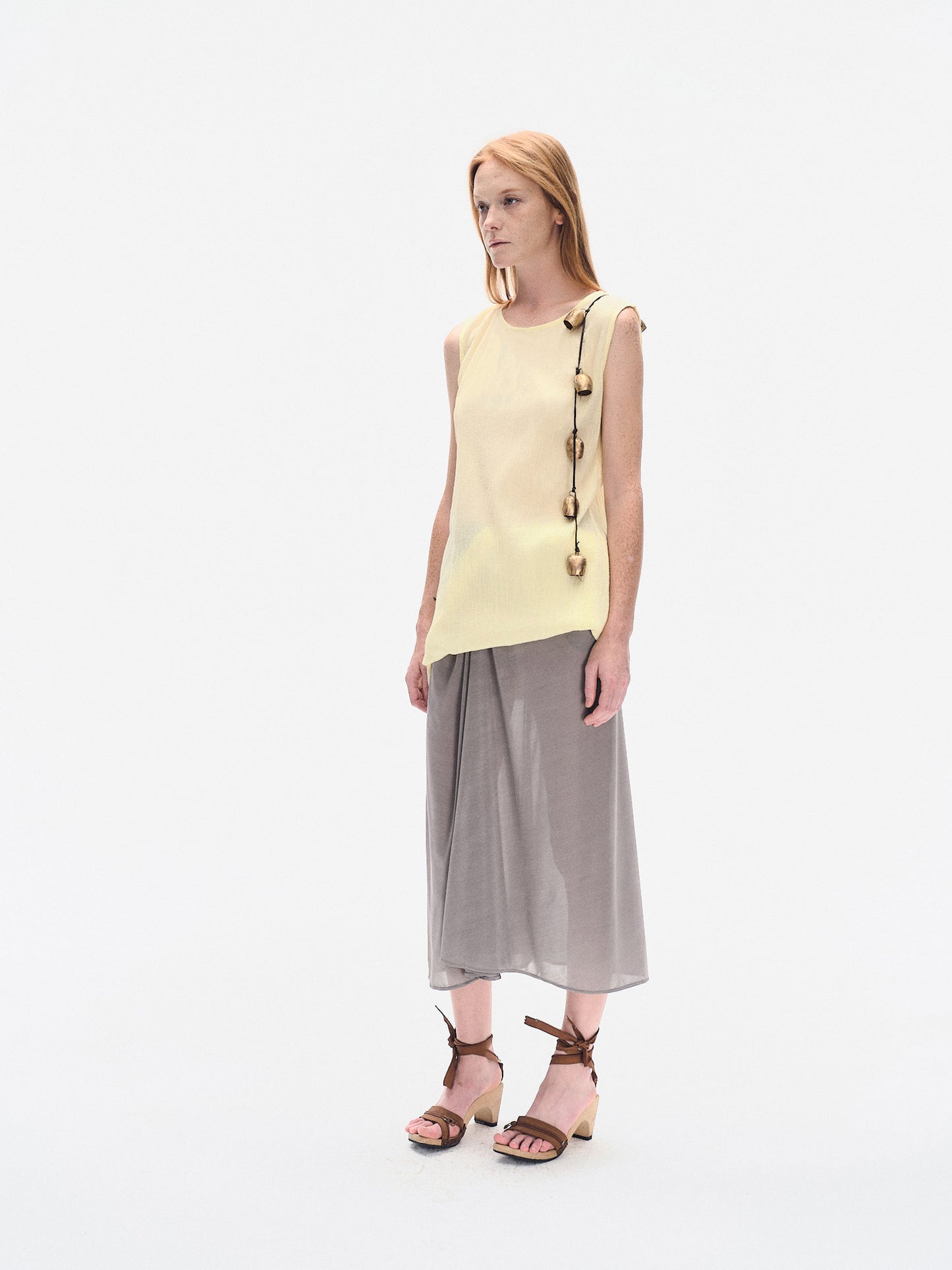 YELLOW WRINKLED TEXTURE COTTON MINI DRESS