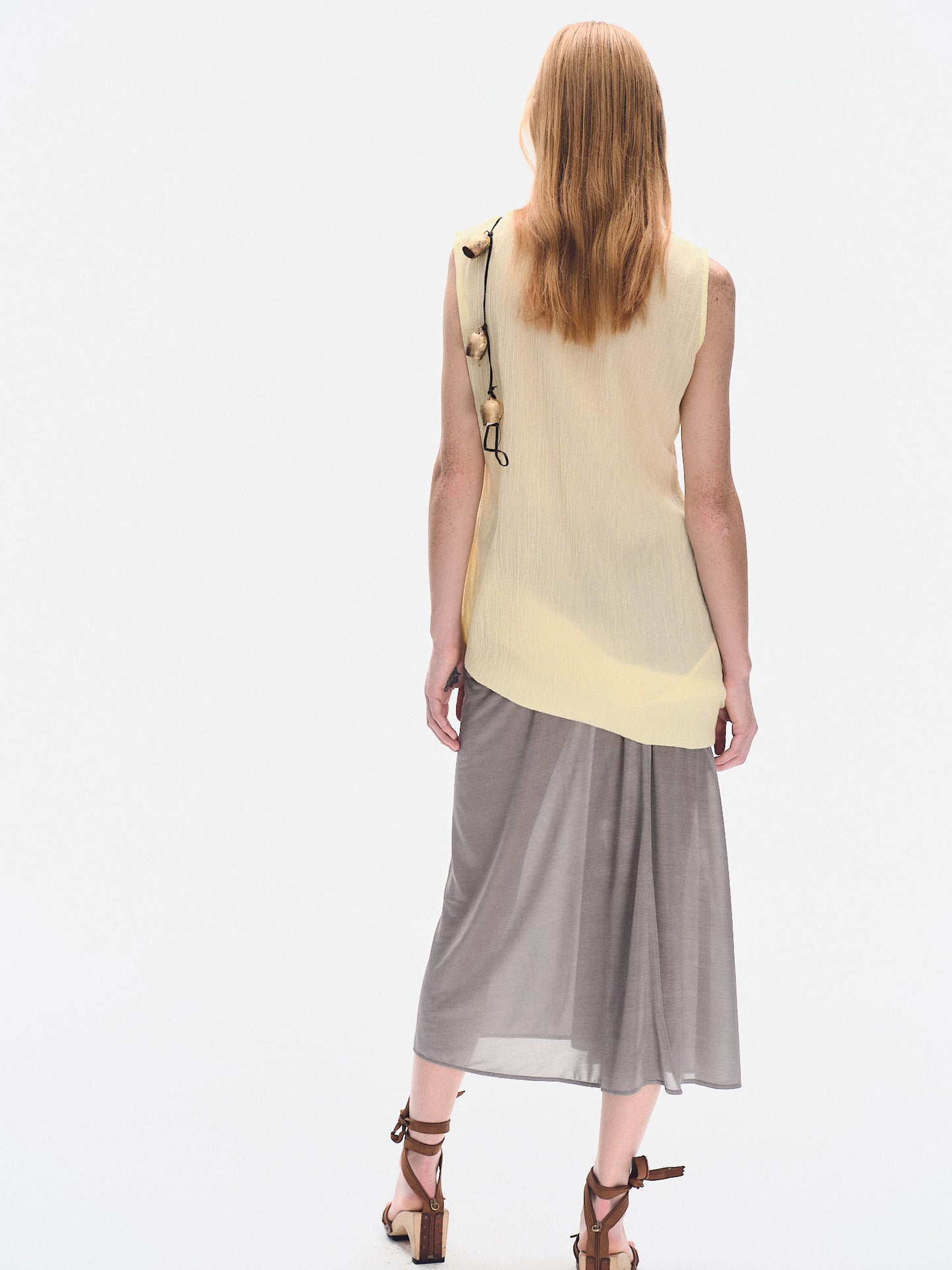YELLOW WRINKLED TEXTURE COTTON MINI DRESS