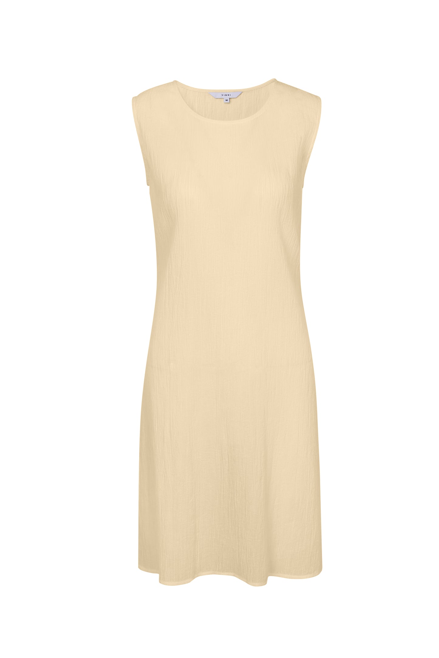 YELLOW WRINKLED TEXTURE COTTON MINI DRESS