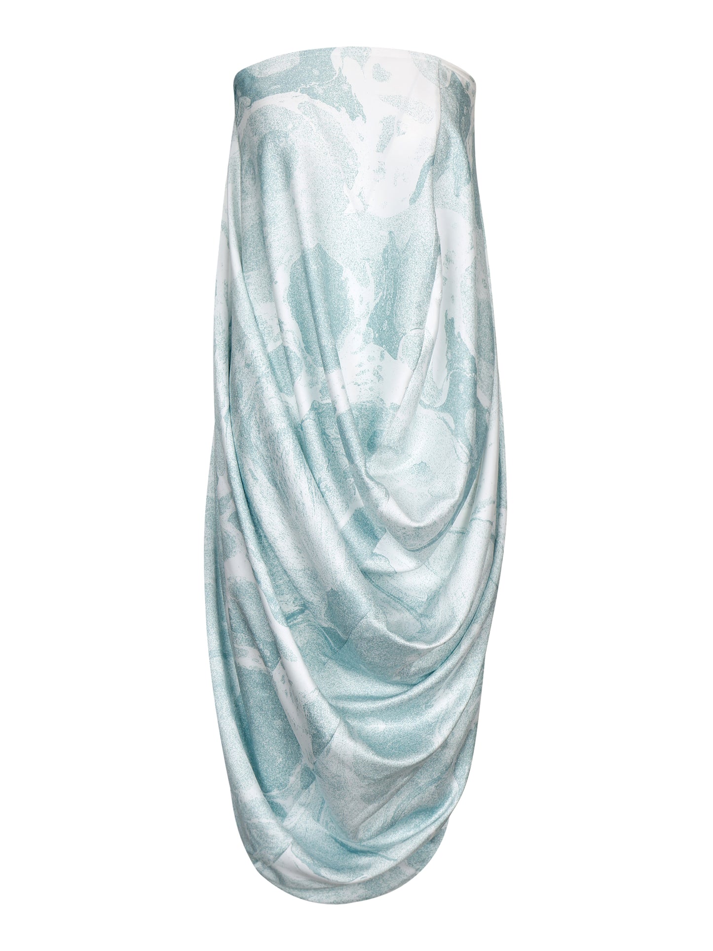 WATER LILY PRINTED STRAPLESS DRAPE DRESS