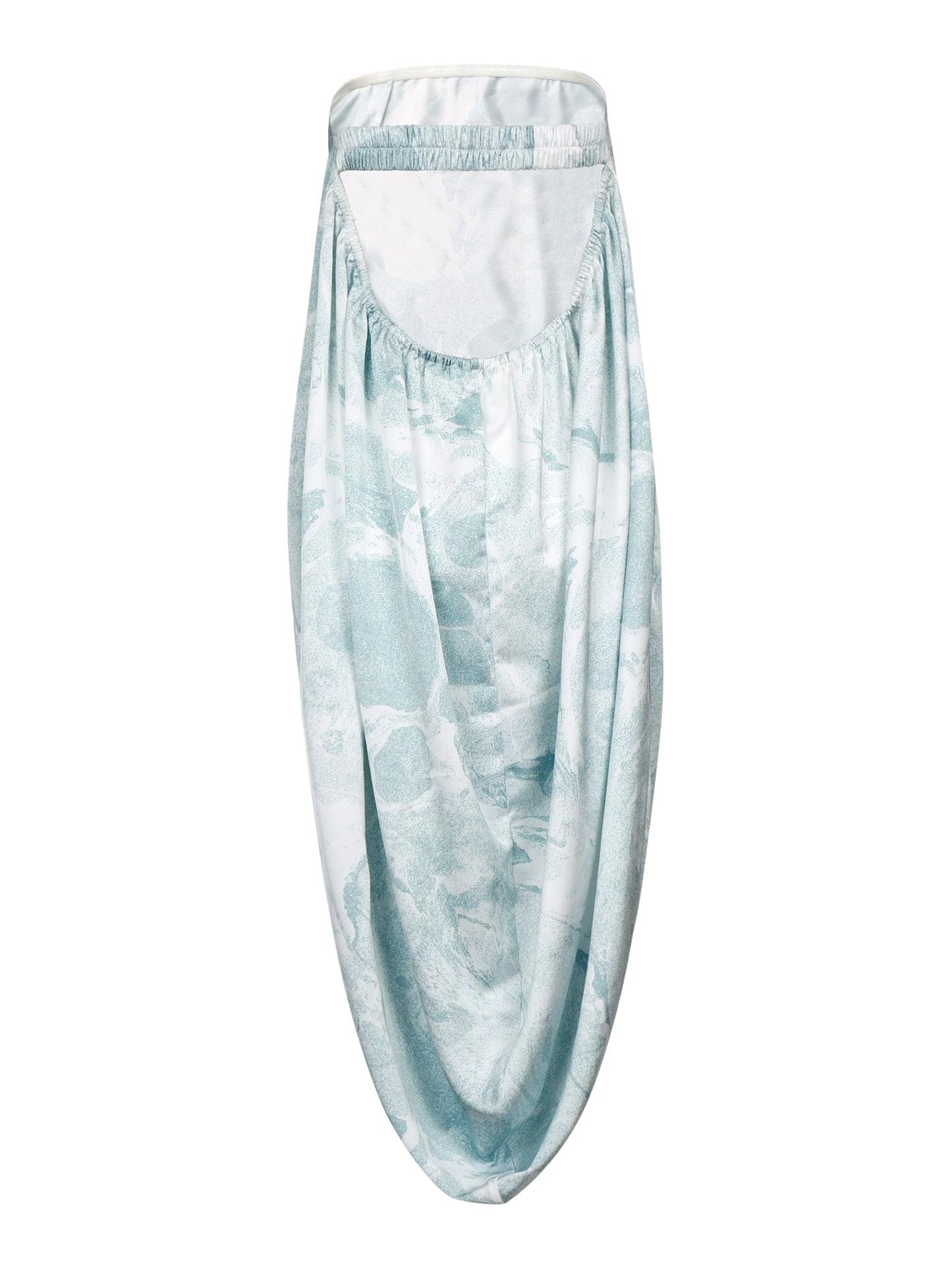 WATER LILY PRINTED STRAPLESS DRAPE DRESS
