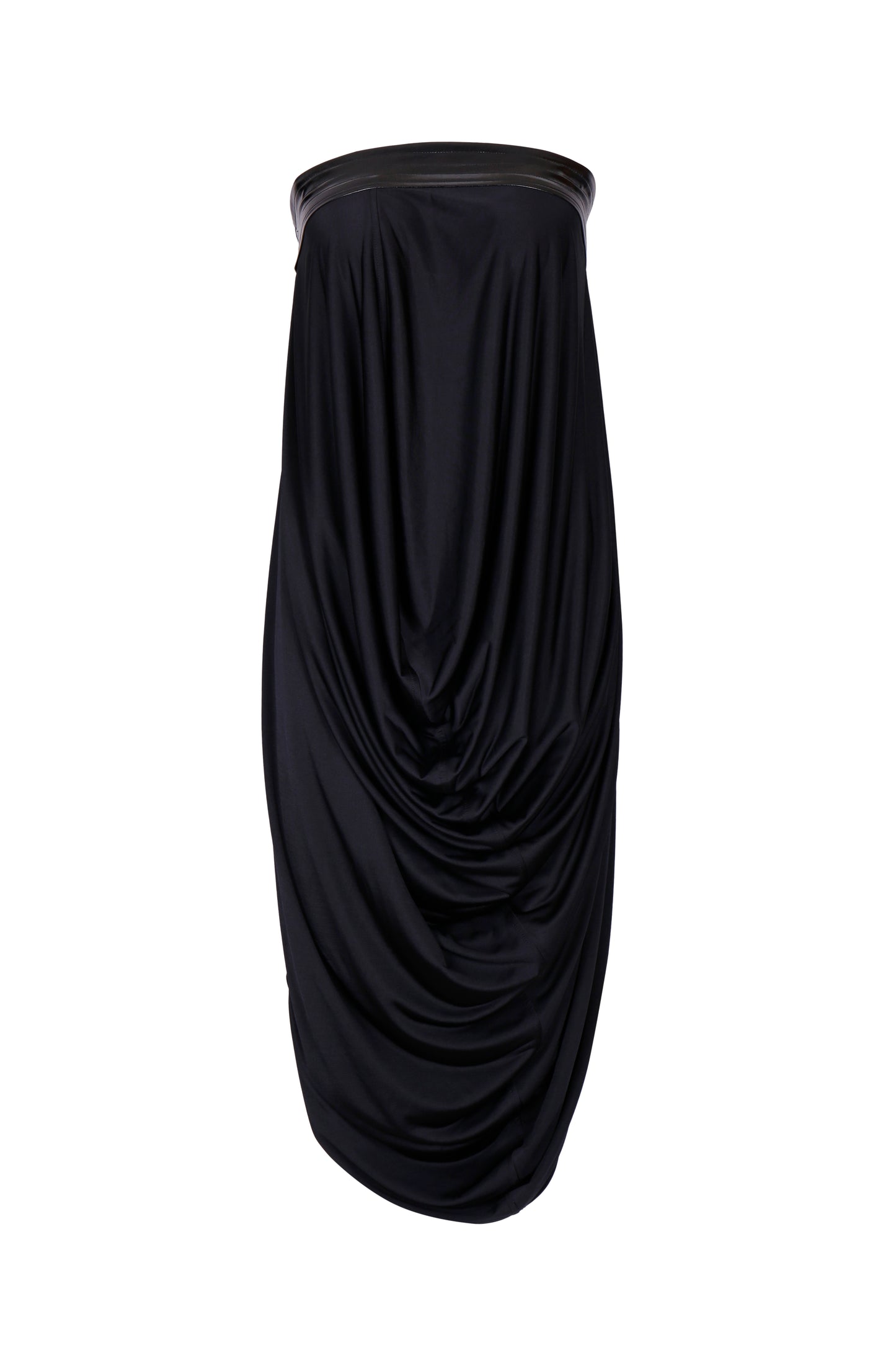BLACK STRETCH JERSEY DRAPED TUBE DRESS