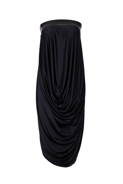 BLACK STRETCH JERSEY DRAPED TUBE DRESS