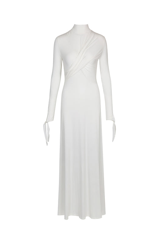 WHITE DRAPED JERSEY MAXI DRESS