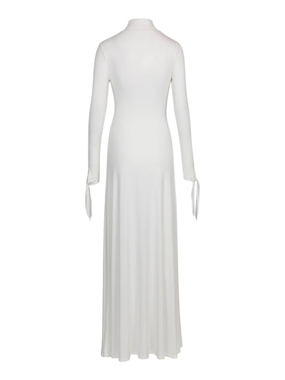 WHITE DRAPED JERSEY MAXI DRESS
