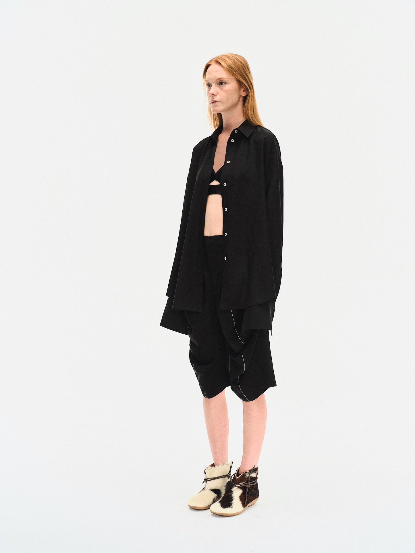 BLACK JAPANESE VISCOSE BUTTON-UP SHIRT