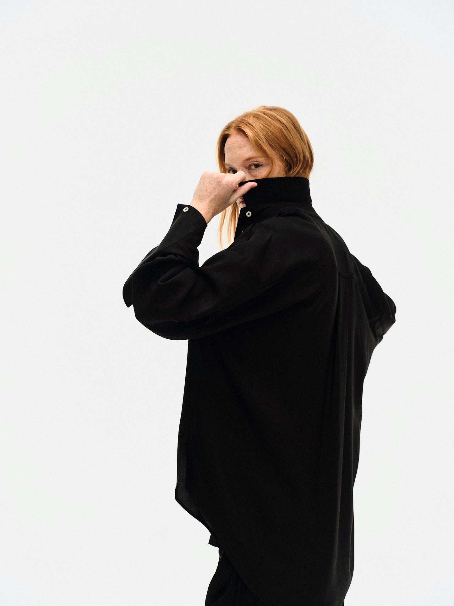BLACK JAPANESE VISCOSE BUTTON-UP SHIRT