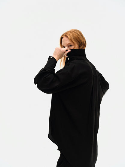 BLACK JAPANESE VISCOSE BUTTON-UP SHIRT
