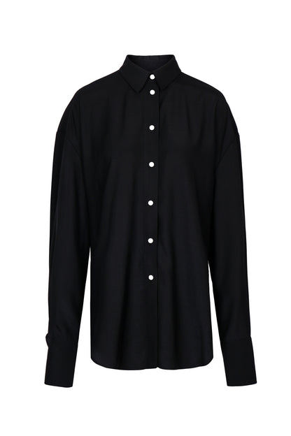 BLACK JAPANESE VISCOSE BUTTON-UP SHIRT