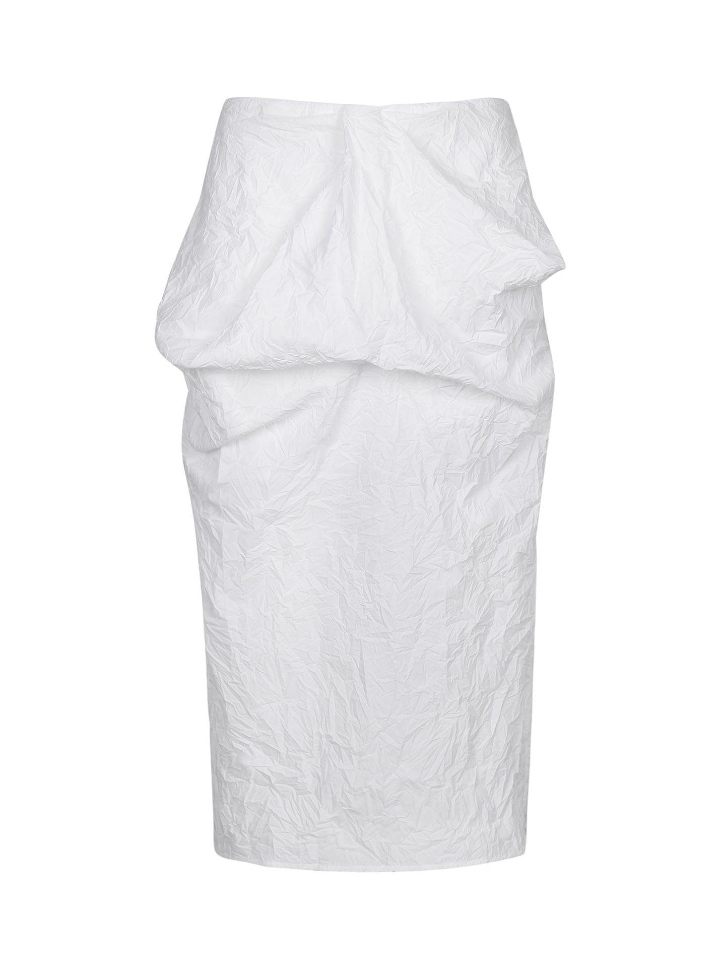 WHITE CRINKLED TEXTURE DRAPED MIDI SKIRT
