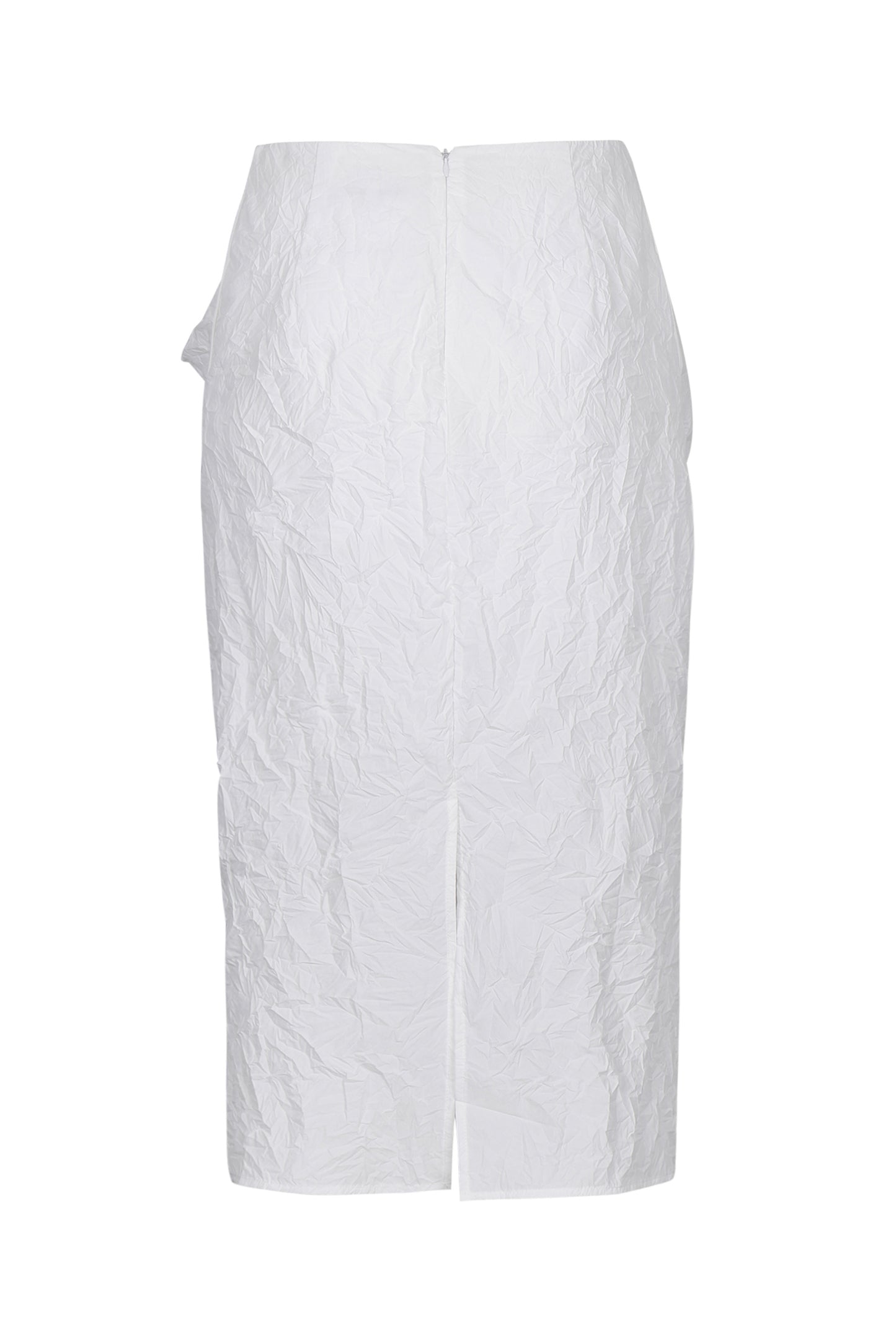 WHITE CRINKLED TEXTURE DRAPED MIDI SKIRT